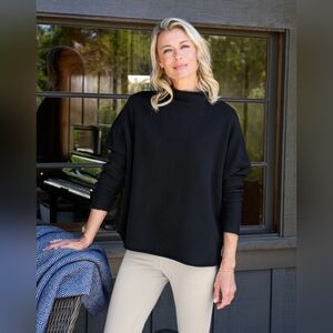 Frank & Eileen Effie Long-Sleeve Funnel Neck Triple Fleece Capelet Small Black